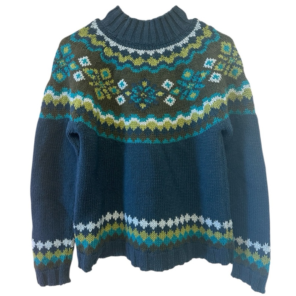 Vintage 90’s/Y2K Era B. Moss Blue & Green Nordic Patterned Turtleneck Sweater S